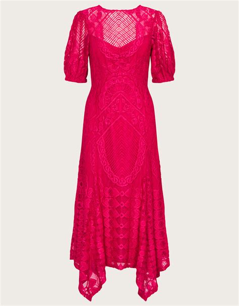 Embeth Lace Hanky Hem Dress Pink Evening Dresses Monsoon Uk