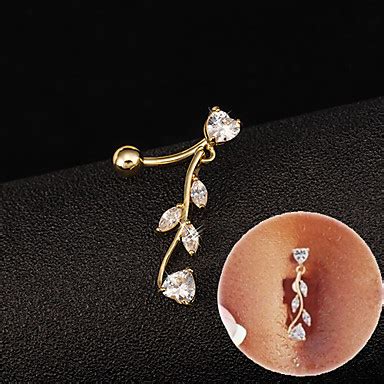 Fashion Stainless Steel Zircon Tree Leaf Navel Belly Button Ring