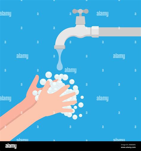 Washing Hands Under Falling Water From Water Tap Vector Illustration