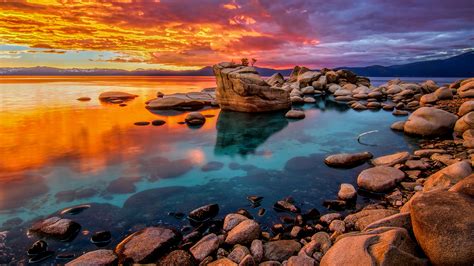 Candy Colored Skies Sunset At Shoreline Of Lake Tahoe