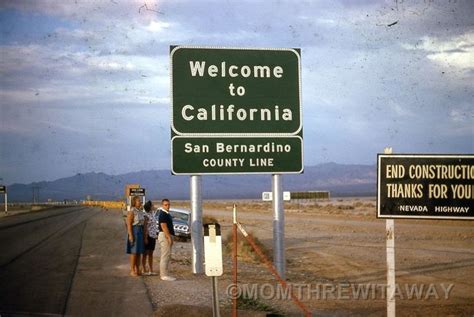 1963 Color Slide Nv Nevada State Line Welcome To California Road Sign