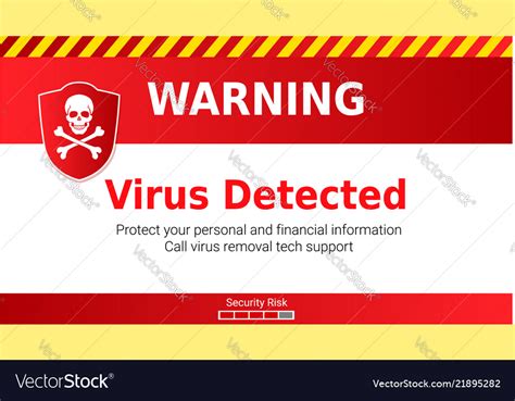 Warning Malware Attack Virus Detected Skull Vector Image