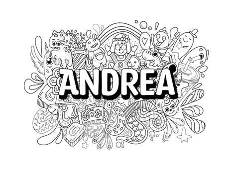 Nombre Doodle Arte Dibujado A Mano Para Andrea Vector Premium