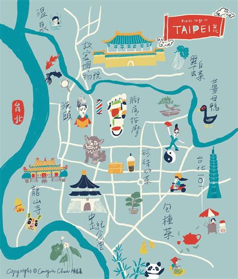 Illustration Map Of Taipei City Taiwan Reizen Taiwan Steden