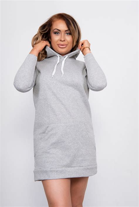 Wholesale Grey Hooded Sweatshirt Dress J5 Fashion