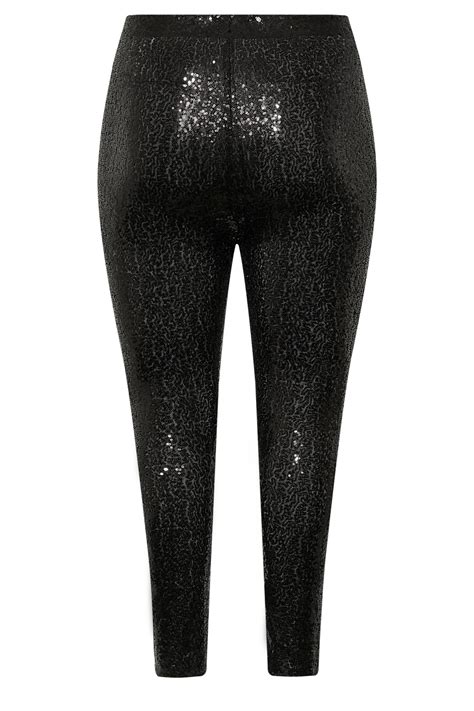 Plus Size Black Sequin Stretch Leggings Yours Clothing