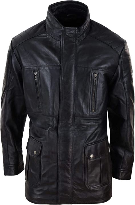 Mens 34 Real Leather Jacket Safari Black Brown Zipped Winter Shooting