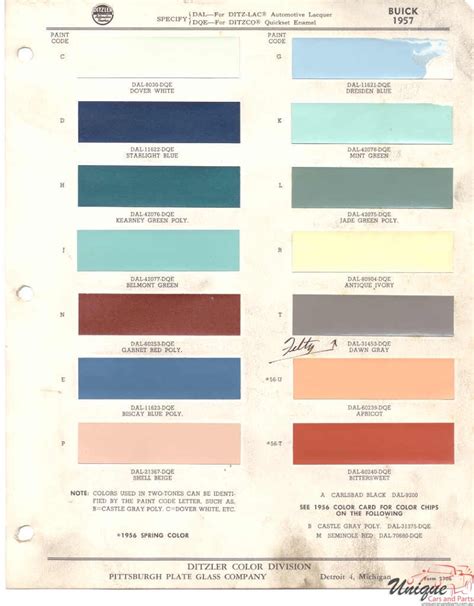 Buick Paint Chart Color Reference