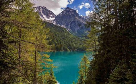 Landscape Nature Lake Italy Forest Mountain Clouds Alps Trees Turquoise
