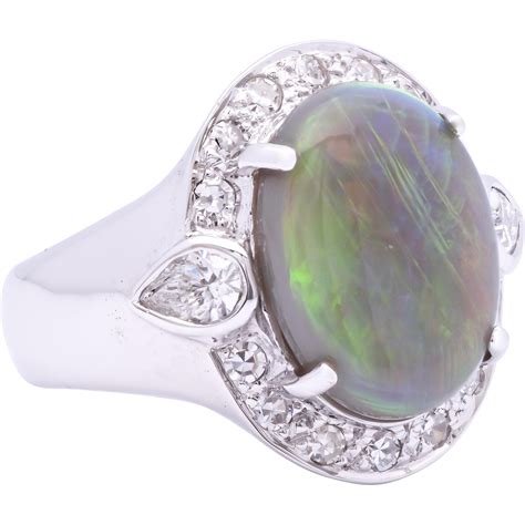 Ladies Australian 386 Carat Opal 18k White Gold Ring Surrounded By