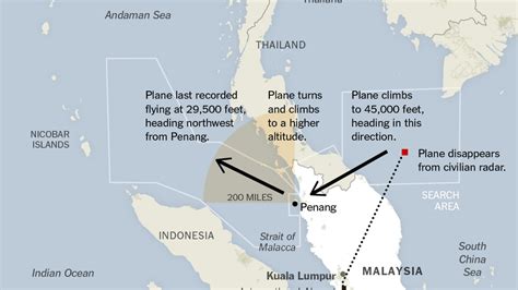 Map Of Malaysian Air Flight 370 The New York Times
