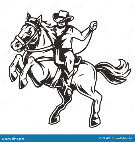 Cowboy Riding Horse Vintage Concept Stock Vector Illustration Of