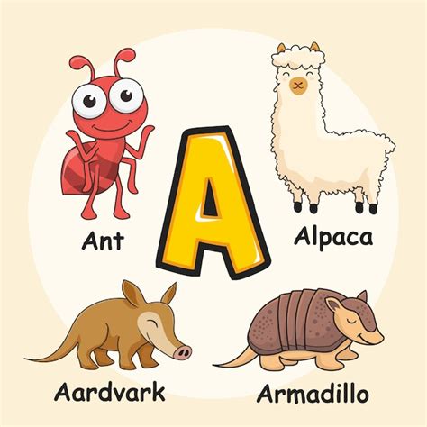 Premium Vector Cute Animals Alphabet Letter A