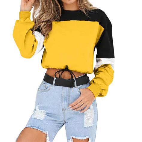 Jaycosin Womens Splcing Color Long Sleeves Pocket Sweatshirt Chic