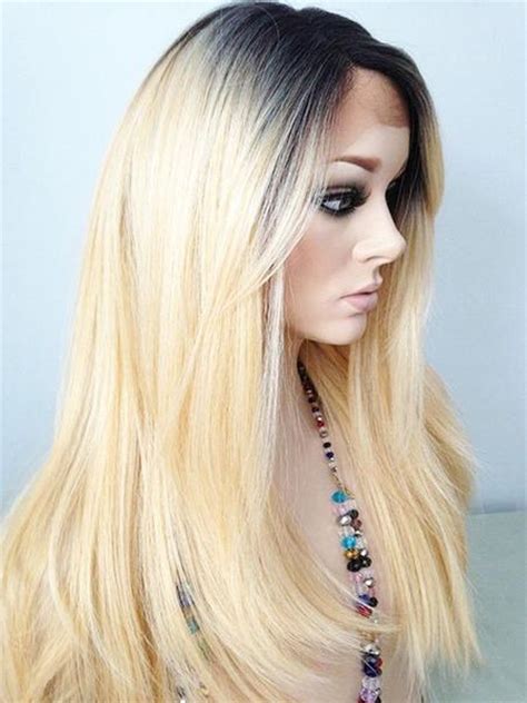 Boycuts short monofilament straight blonde cheap human hair wig. Ombre Platinum Blonde Human Hair Lace Front Wig 1B/613