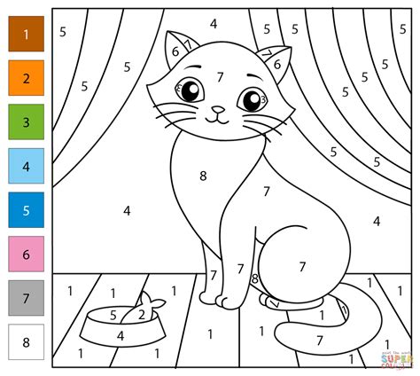 Cat Color By Number Free Printable Coloring Pages