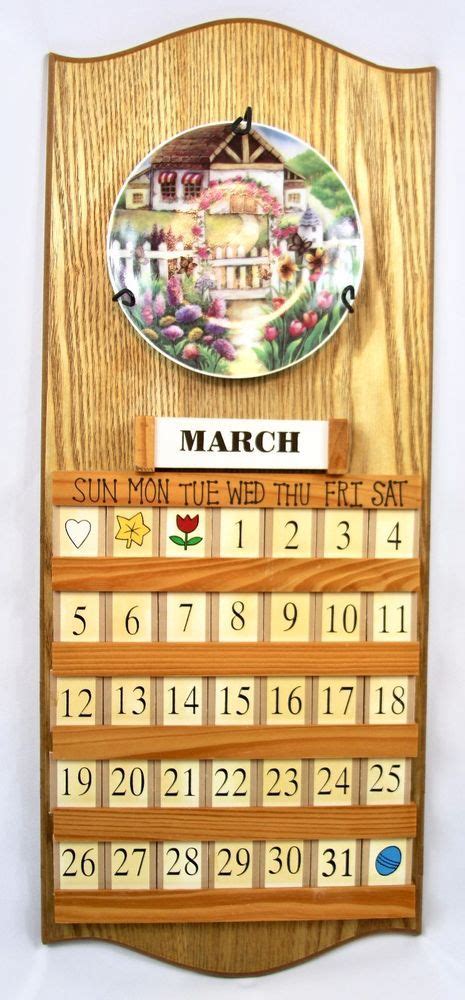 Perpetual Wooden Calendar Hanging 4 Interchangeable Plates Date Day