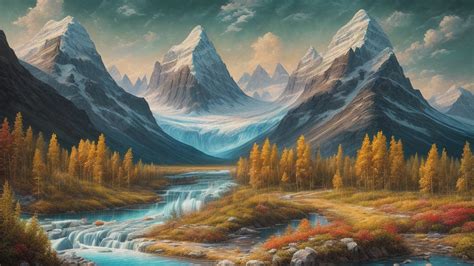 Painting Mountain Landscape And Glacial Lake With Turquoise Water Ai
