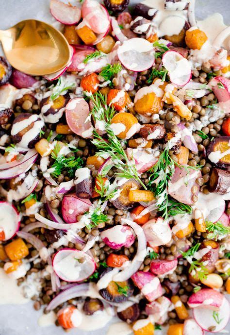 Roasted Carrot Lentil Salad With Radishes And Tahini Dressing Lentil