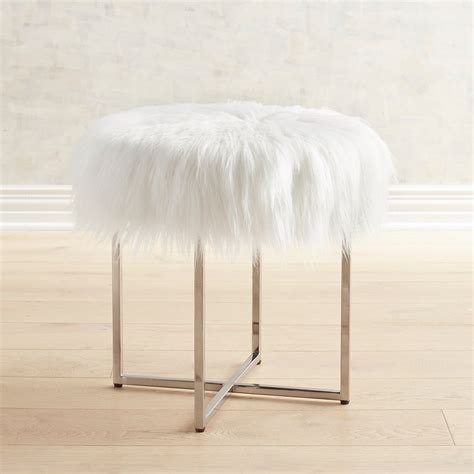 Mupater makeup vanity stool chair with low back, round leather padded chair with wood legs, white. Patton Vanity Stool with White Faux Fur & Nickel Legs - Pier1