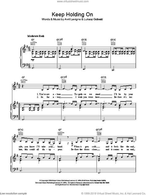 Lavigne Keep Holding On Sheet Music For Voice Piano Or Guitar