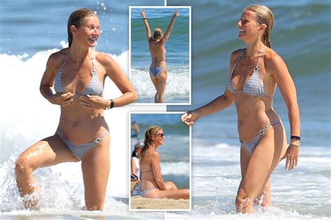 Gwyneth Paltrow 47 Looks Half Her Age In Blue Bikini As She Hits The Beach In The Hamptons