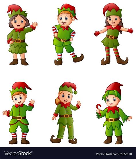 set of cartoon christmas elves isolated white back duende do natal elfos desenhos natalinos