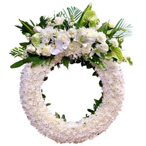 Stunning White Roses And Chrysanthemums Round Funeral Wreath Funeral