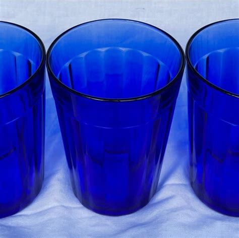 Vintage Luminarc Cobalt Blue Ribbed Water Glasses Tumblers Etsy