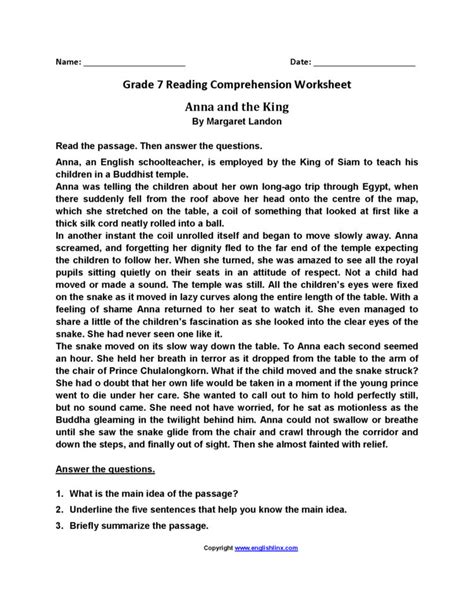7th Grade Reading Comprehension Worksheets Pdf Name Tracing — Db
