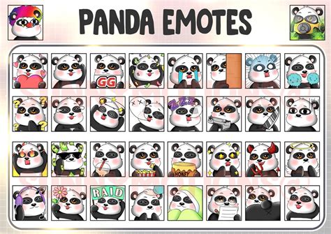 34 Twitch Discord Emotes Cute Panda Bear Kawai Chibi Emoji Black
