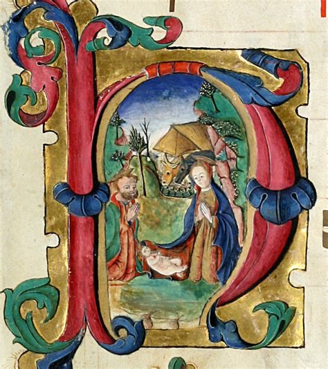 Illuminated Manuscript Nativity Scene Illuminated Manuscript