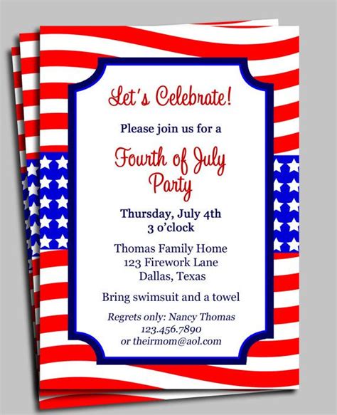 Fourth Of July Invitation Printable Celebration Birthday Party