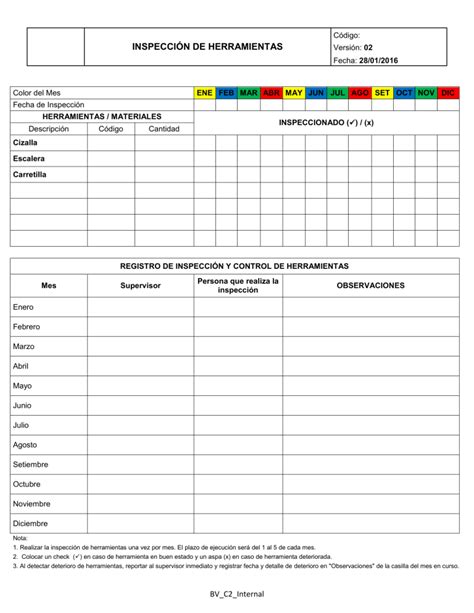 Formato De Inspeccion Herramienta Equipos Perforar He