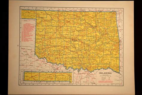 Oklahoma Map Oklahoma Railroad Vintage Original 1940s 1943