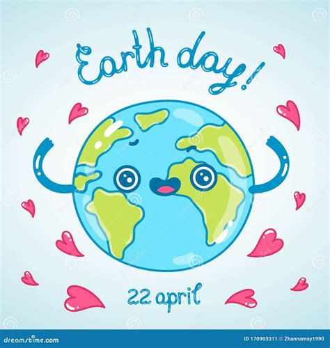 Happy Earth Day Cartoon Greeting Card Stock Vector Illustration Of