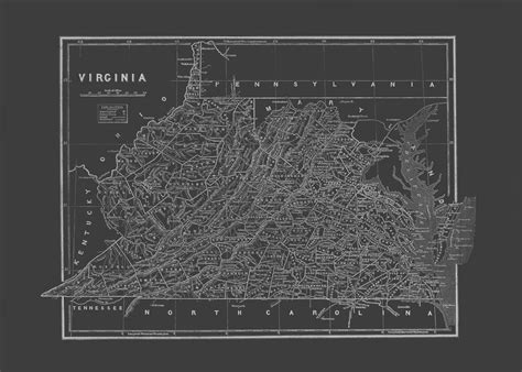Virginia State Map Blueprint Map Of Virginia Vintage Map Etsy