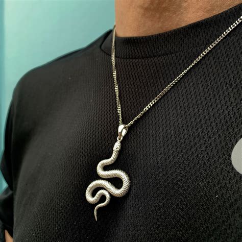 Mens Necklace Silver Snake Pendant Necklace Stainless Steel Etsy Uk