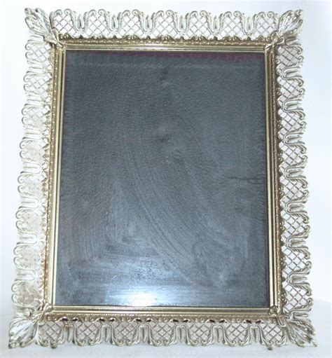 Shabby Vtg Ornate Whitewashed Metal Filigree Hollywood Regency Picture