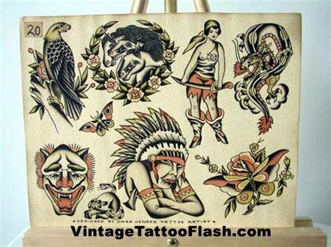 Owen Jensen Tattoo Flash Sheet Vintage Tattoo Art Old School Tattoo