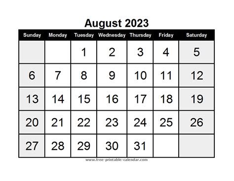 Printable August 2023 Calendar Wiki Pelajaran