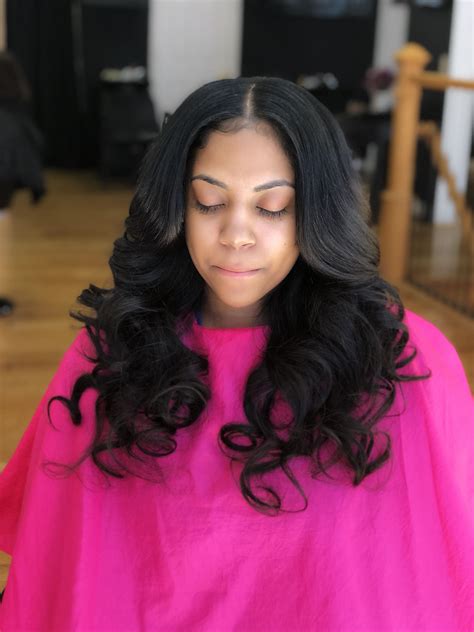 Sew In With Middle Part Pinkandblackhairstudio Com Sew In Hairstyles Weave Hairstyles