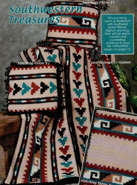 Southwestern Treasures Afghan Rug Pillows Crochet Pattern Hard To Find