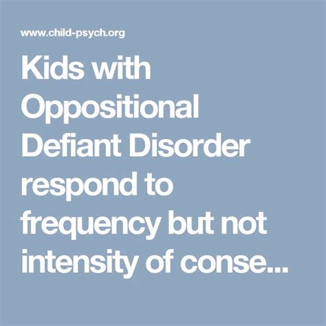 Oppositional Defiant Disorder Odd In Children