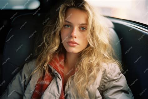 Premium Ai Image A Beautiful Blonde Woman Sitting In The Back Seat Of A Car