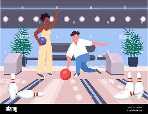 Bowling Date Flat Color Vector Illustration Stock Vector Image And Art Alamy