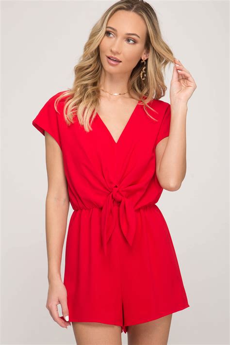 Drop Shoulder Romper Red Red Rompers Outfit Rompers For Teens Red Romper