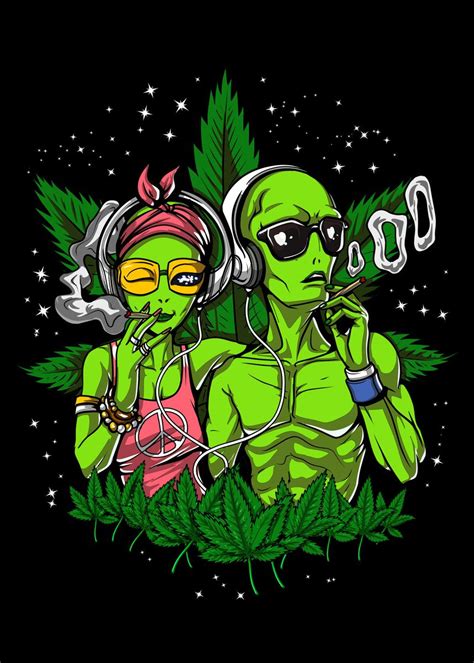 Hippie Aliens Smoking Weed Poster Picture Metal Print Paint By