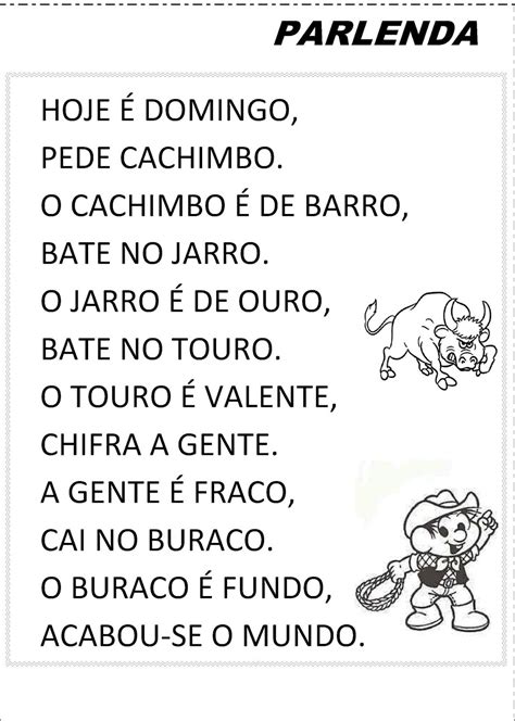 Parlendas → 30 Parlendas Do Folclore Brasileiro Imprimir