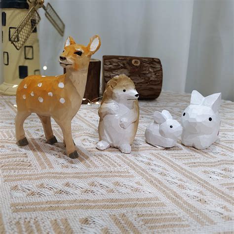 Dog Rabbits Deer Hedgehog Handmade Wood Carving Solid Wood